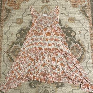 Free People white pink orange flower and paisley voile trapeze dress